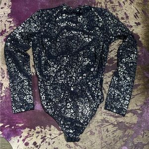 Navy blue and silver floral bodysuit